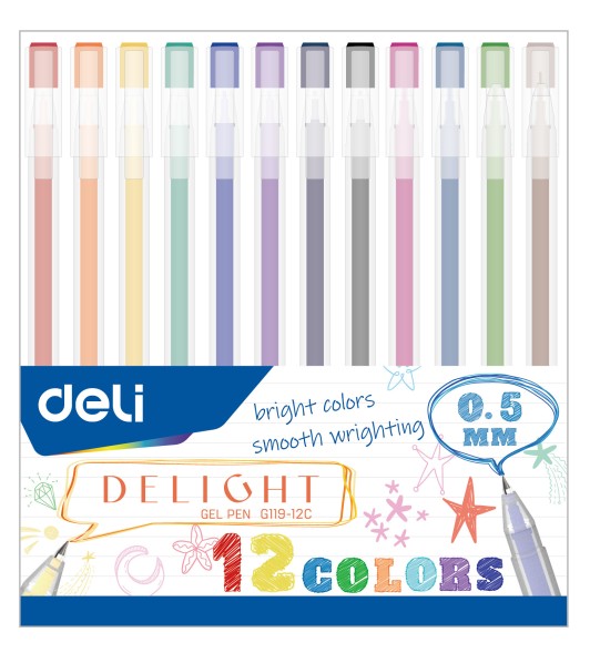 Набор ручек гелев. Deli Delight EG119-12C ассор. черн. (12шт)