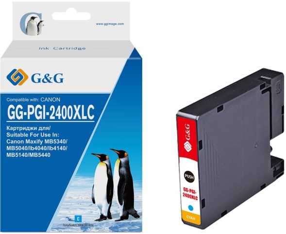 Картридж струйный G&amp;amp;G GG-PGI-2400XLC PGI-2400XL C голубой (20.4мл) для Canon Maxify iB4040/iB4140/МВ5040/MB5140/МВ5340/MB5440