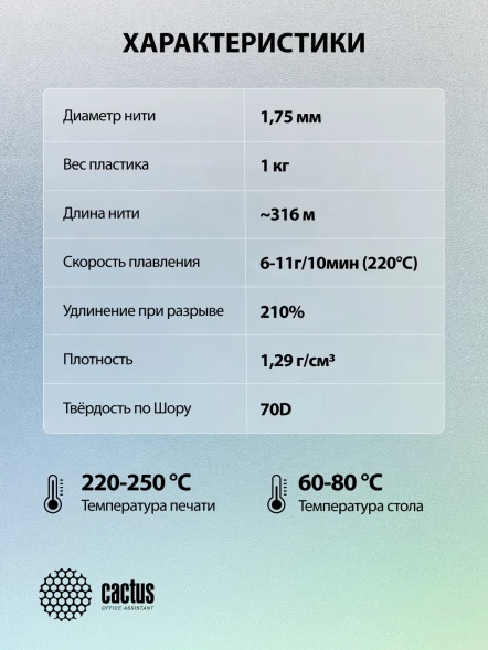 Пластик для принтера 3D Cactus CS-3D-PETG-1KG-DKGN PETG d1.75мм 1кг L316м 1цв.