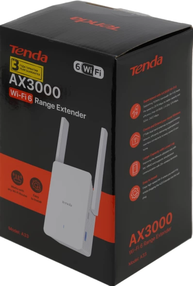 Повторитель беспроводного сигнала Tenda A33 AX3000 10/100/1000BASE-TX белый