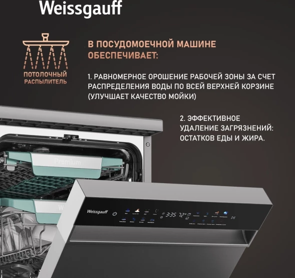 Посудомоечная машина Weissgauff DW 4539 Inverter Touch AutoOpen Inox серебристый (узкая) инвертор