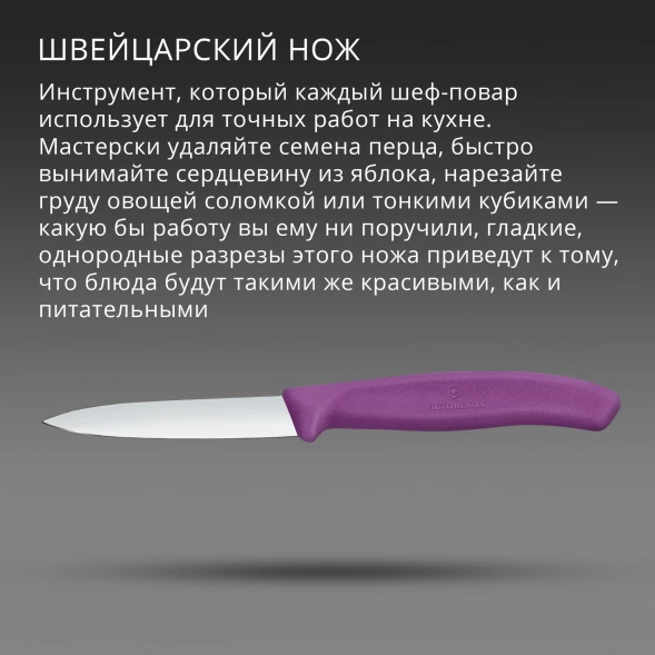 Нож кухонный Victorinox Swiss Classic (6.7605.C1) стальной универсальный для чистки овощей и фруктов лезв.80мм прямая заточка пурпурный