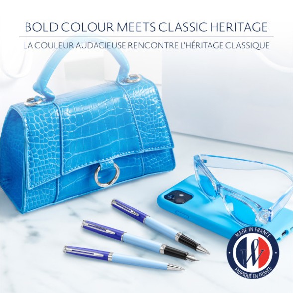 Ручка перьев. Waterman Hemisphere Colour Blocking (2179924) Blue CT F сталь нержавеющая подар.кор.