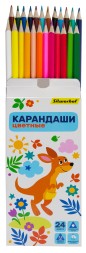 Карандаши цв. Silwerhof Веселые друзья 2.65мм трехгран. дерево ассорти 24цв. коробка/европод.