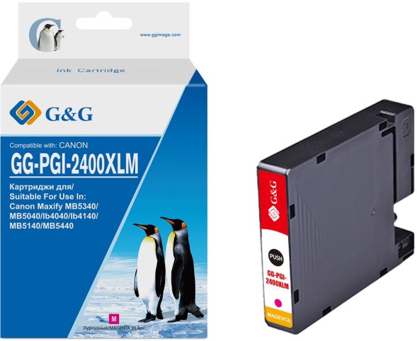 Картридж струйный G&amp;amp;G GG-PGI-2400XLM PGI-2400XL M пурпурный (20.4мл) для Canon Maxify iB4040/iB4140/МВ5040/MB5140/МВ5340/MB5440