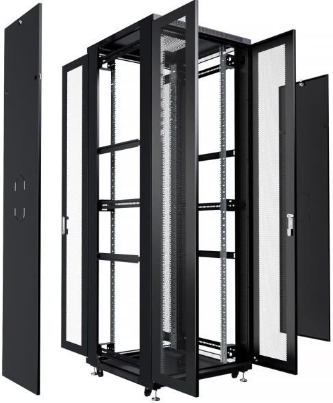Шкаф серверный Cabeus (ND-05C-42U80/120-BK) напольный 42U 800x1200мм пер.дв.перфор.2ств. задн.дв.перфор.2-хст. 800кг черный 1102мм 131кг 220град. 2055мм IP20 сталь