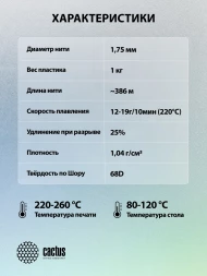 Пластик для принтера 3D Cactus CS-3D-ABS-1KG-CYAN ABS d1.75мм 1кг L386м 1цв.