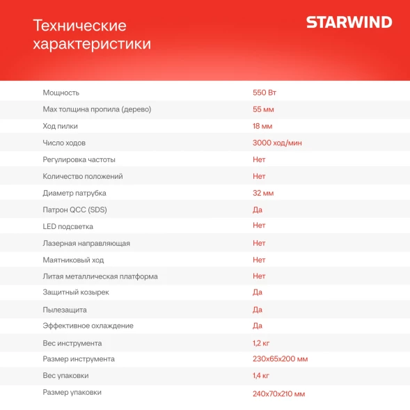 Лобзик Starwind JS55-550S1 +1пил. 550Вт 3000ходов/мин от электросети