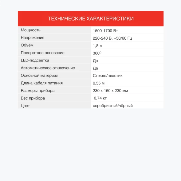 Чайник электрический Starwind SKG1779 1.8л. 1700Вт прозрачный/черный корпус: стекло
